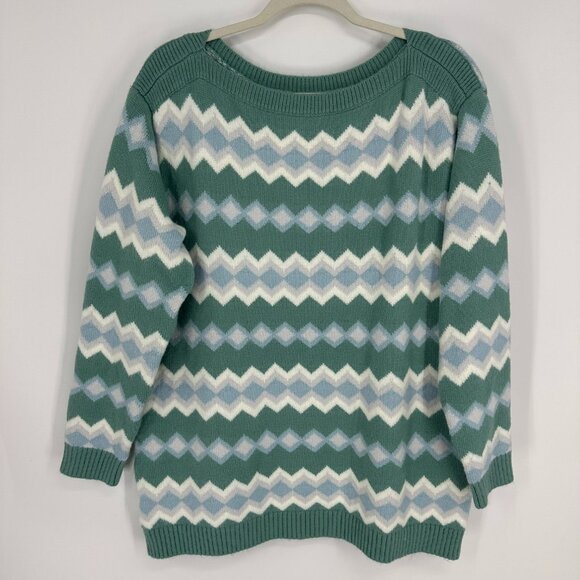 Ann Taylor Chevron Tunic Sweater M Fair Isle Diamond Relaxed Seafoam Green Blue - Picture 3 of 10